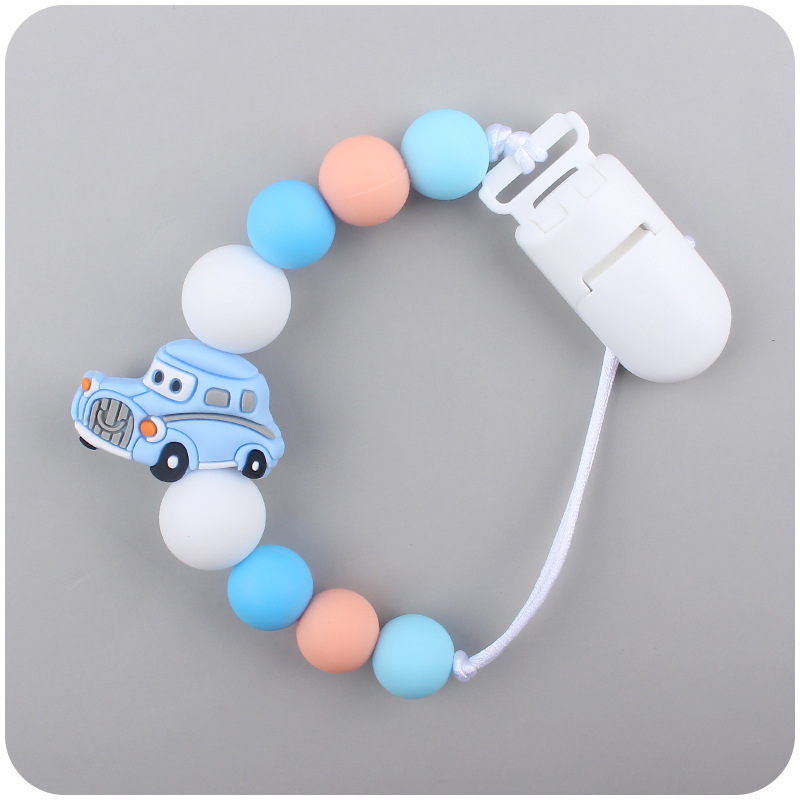 Bebé chupete de plástico clip DIY bebé chupete Cadena de dibujos animados camión de bomberos chupete cuerda de silicona Amazon