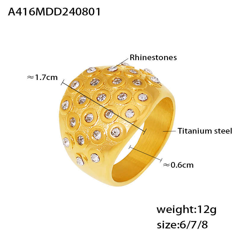 Sparkling Diamond Ring Titanium Steel Bubble Round Diamond Wide Face Ring For Women's Popular Personalized Jewelry_voghion.com