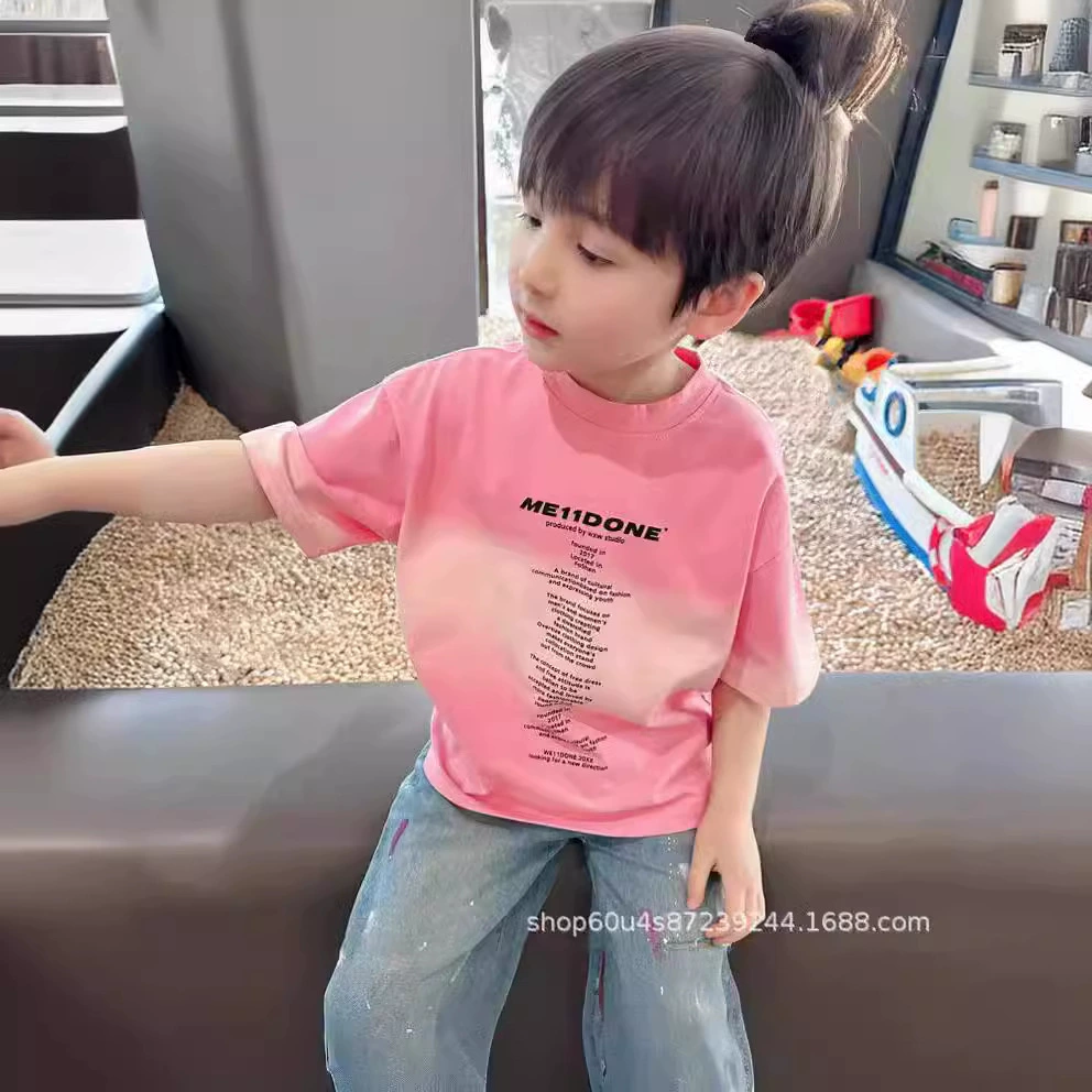 Fuchsia summer children's fashionable T-shirt for boys, gradient, western style, internet celebrity