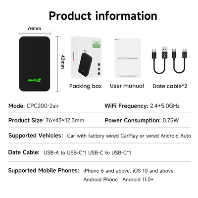 Carlinkit Cpc200-2Air 5 Wired to Wireless Carplay Car Interconnection Box Android (Simsiz CarPlay və Android Auto) - cpc200-2air-overseas-version-including-hong-kong-macao-and-taiwan