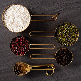 ♔ Milliliter Stainless Steel Measuring Cup and Spoon Set, Seasoning Measuring Spoon, Titanium-Plated Gold Baking Set, Measuring Cup with Scale