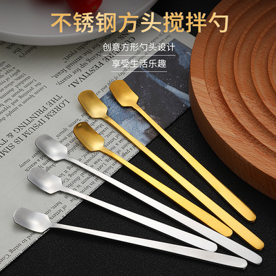 originality Stainless steel Square Stirring spoon Long handle Ice scoop Gold-plated a soup spoon Stainless steel Cutlery