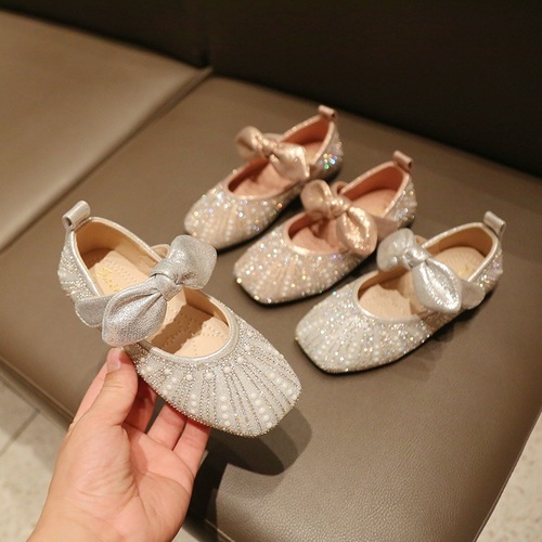 Princess Shoes for Girls 2025 Spring and Autumn Soft Sole Leather Shoes for Baby Girls Single Shoes Cute Performance Crystal Shoes