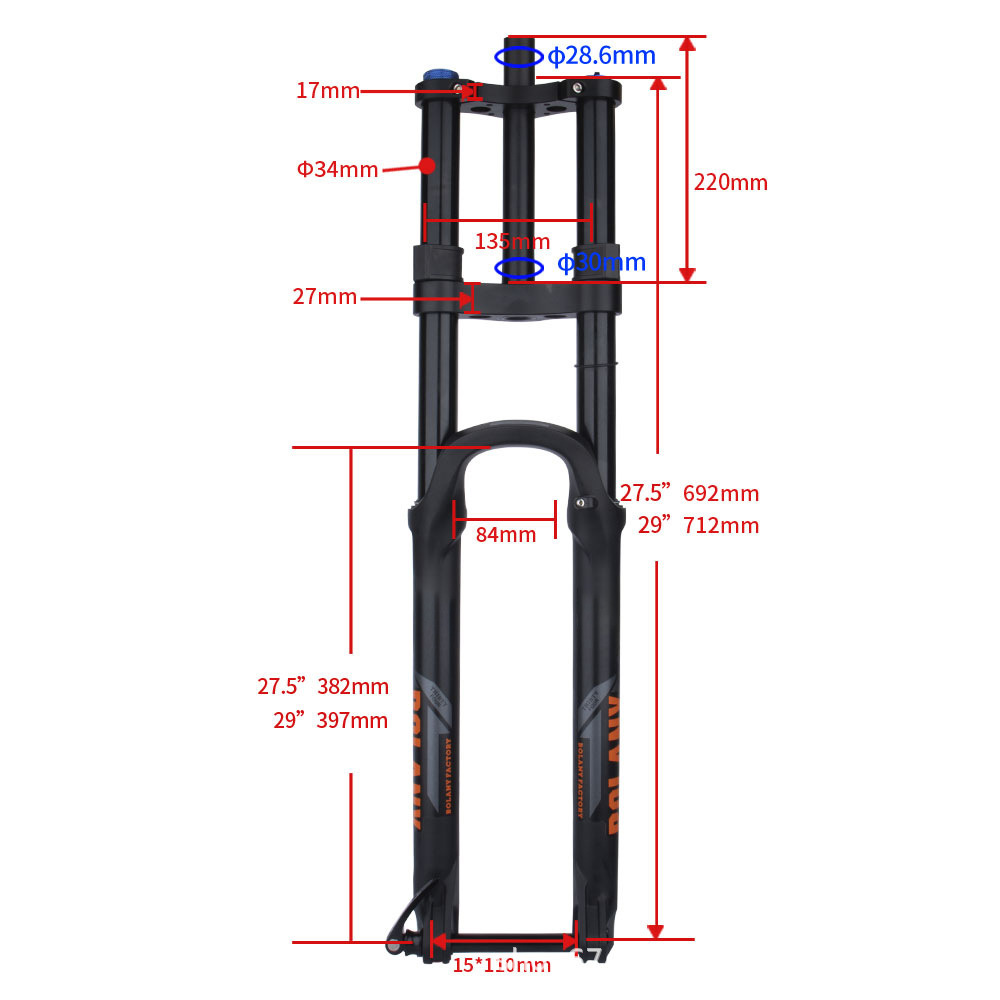 Bolany doble hombro eje de barril horquilla de gas 27.5 29 pulgadas bicicleta de montaña amortiguación amortiguador presión de aire horquilla delantera 15*110mm