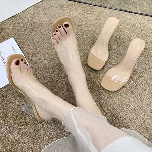 39 yards * 1 pair of transparent fairy style crystal heel sandals summer sandals comfortable women's crystal high heels 7cm