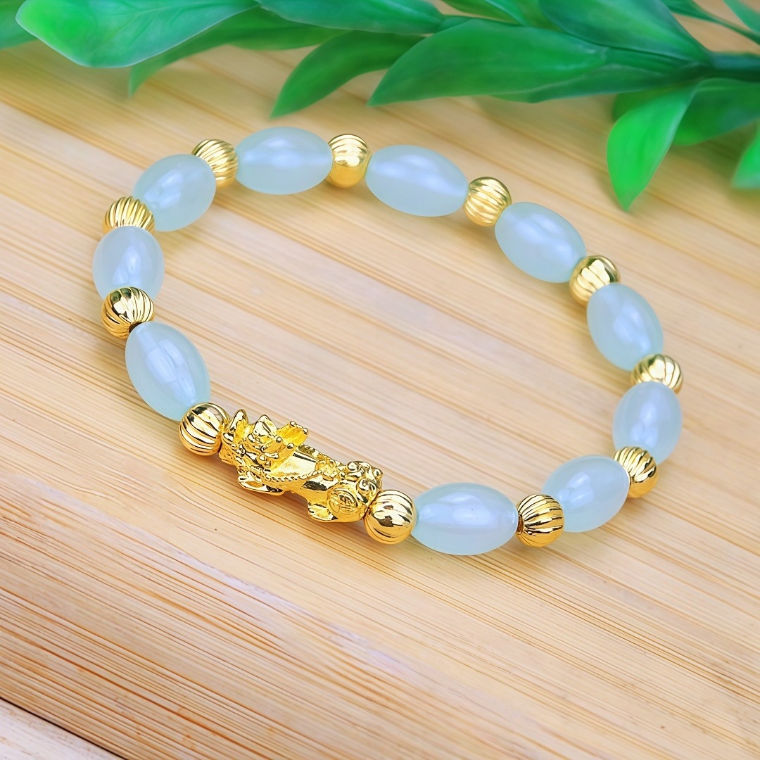 골든 픽시우 라이트 그린 라이스 비즈 팔찌
