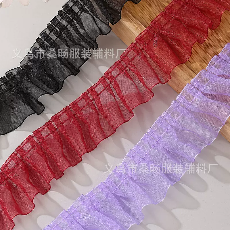 厂家直销4cm雪纱带花边褶皱透网纱花边辅料手工diy服饰裙边花边带