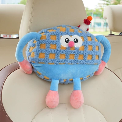 Waist support — Car Lumbar Support Cartoon Creative - plush-little-monster-headrest-check-blue