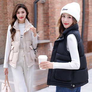 Down Cotton Vest for Women 2025 Autumn and Winter Outerwear Short Thickened Warm Vest New Fashion Versatile Stand Collar