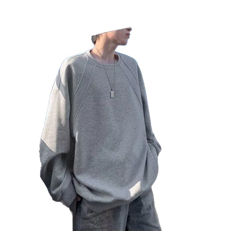 Versatile Youth Patchwork Hoodie Men's Autumn Long Sleeved T-shirt Retro Round Neck Top Trendy_voghion.com