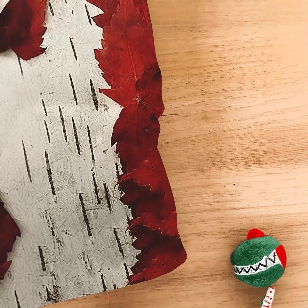 Camiseta de cuello redondo de manga corta transpirable de malla suelta de la calle principal con estampado 3D de hoja de arce de color de contraste abstracto retro de la calle principal para hombres