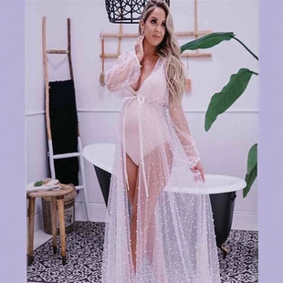 Women's Large Size Long Deep V Perspective Cloak Fattening Extra Large Pregnant Women Photograph Clothing Beach Bikini Blouse