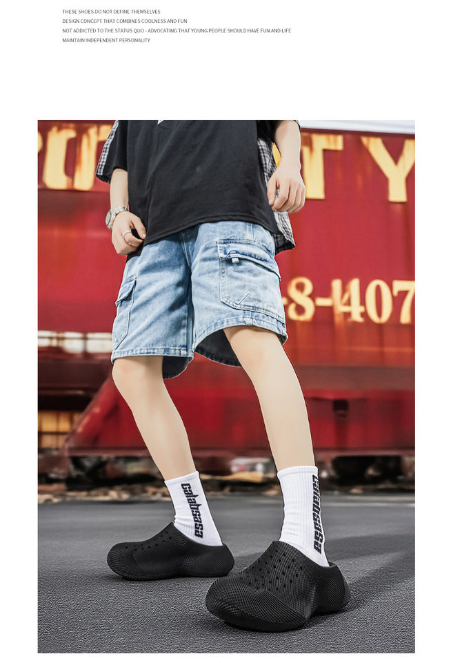 Dép bít mũi đế dày in 3D thoáng khí chống trượt đi ngoài trời — Màu kaki, màu đen chi tiết 2