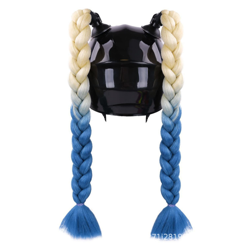 Casco de Motocicleta con Decoración de Peluca Colorida, Trenzas, Doble Cola de Caballo, Estilo Motero, con Ventosa, 60 cm