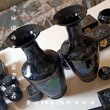 螺钿镶嵌花瓶贝壳镶嵌富贵孔雀家居装饰客厅玄关摆件漆器收藏礼品