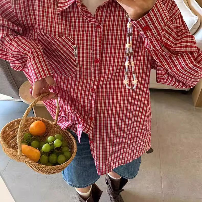 American Retro Pink Plaid Long-Sleeved Shirt for Men and Women, New Early Autumn Design, Niche Versatile Dopamine Shirt American Retro Pink Plaid Long-Sleeved Shirt for Men and Women, New Early Autumn Design, Niche Versatile Dopamine Shirt