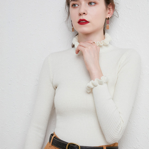  new fungus lace half turtleneck sweater women's pullover short autumn and winter bottoming shirt tight knitted sweater