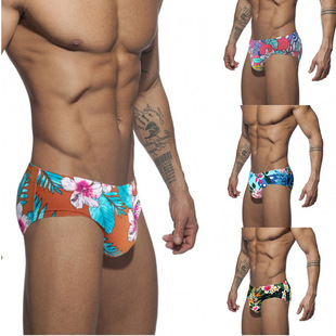 2024 Cross-border Foreign Trade Europe and America Sexy New Fashion Printed Men's Low Waist Triangle Swimming Trunks Anti-embarrassment Swimming Trunks