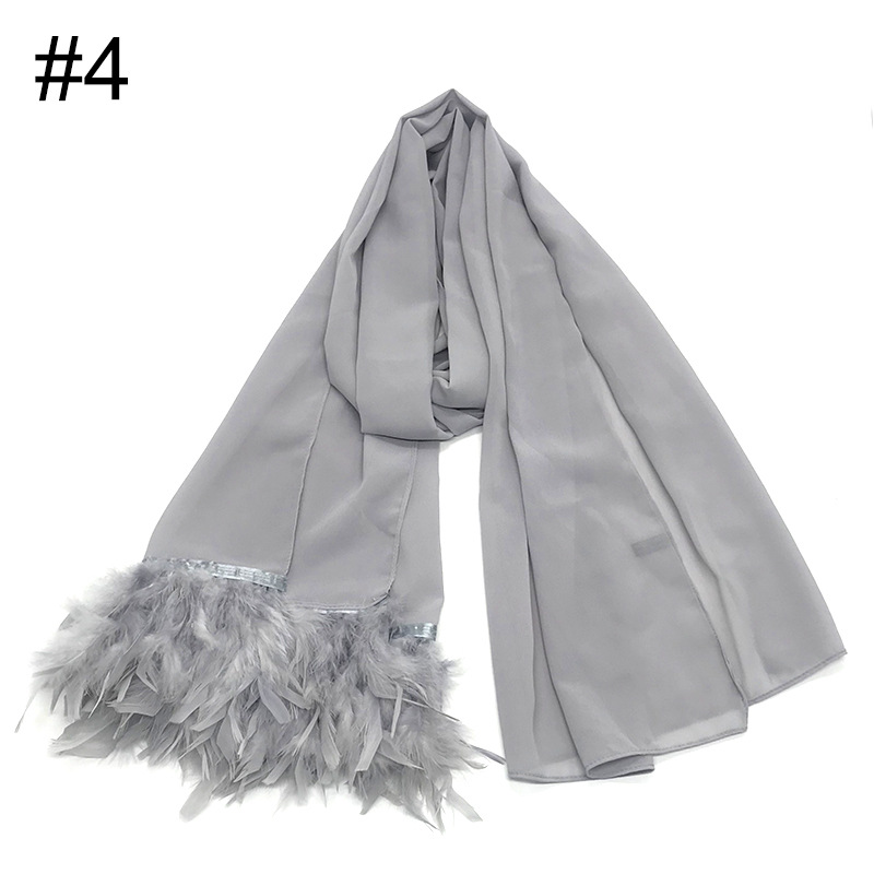 Elegant MH039 Chiffon Scarves with Feather Design, Perfect for Hijab Style3