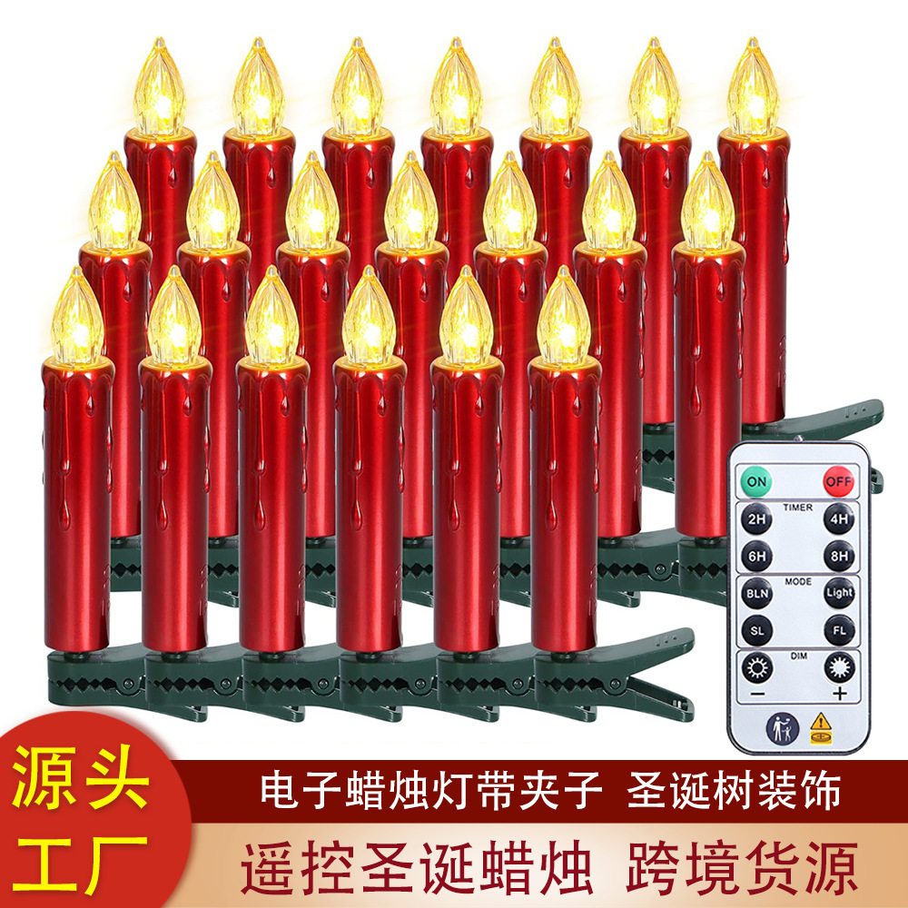 Luz LED tipo vela con carcasa roja, clip, temporizador, decoración para árbol de Navidad, control remoto de 7 teclas, control de temporizador de fábrica.