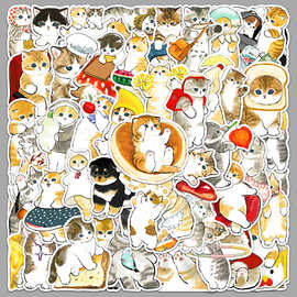 50张手绘小猫咪涂鸦贴纸个性跨境卡通可爱咕卡装饰水杯电脑贴纸