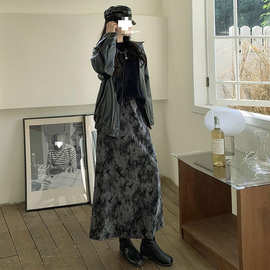 大码女装扎染半身裙2025秋冬季新款垂坠感鱼尾裙高腰显瘦包臀裙