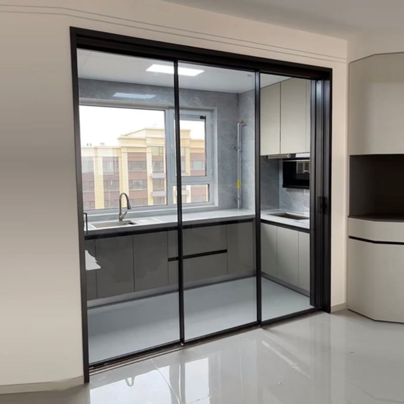 Kitchen Door Sliding Door Three-Way Linkage Aluminum Alloy Balcony Track-Mounted Sliding Door Changhong Ghost Barn Door System