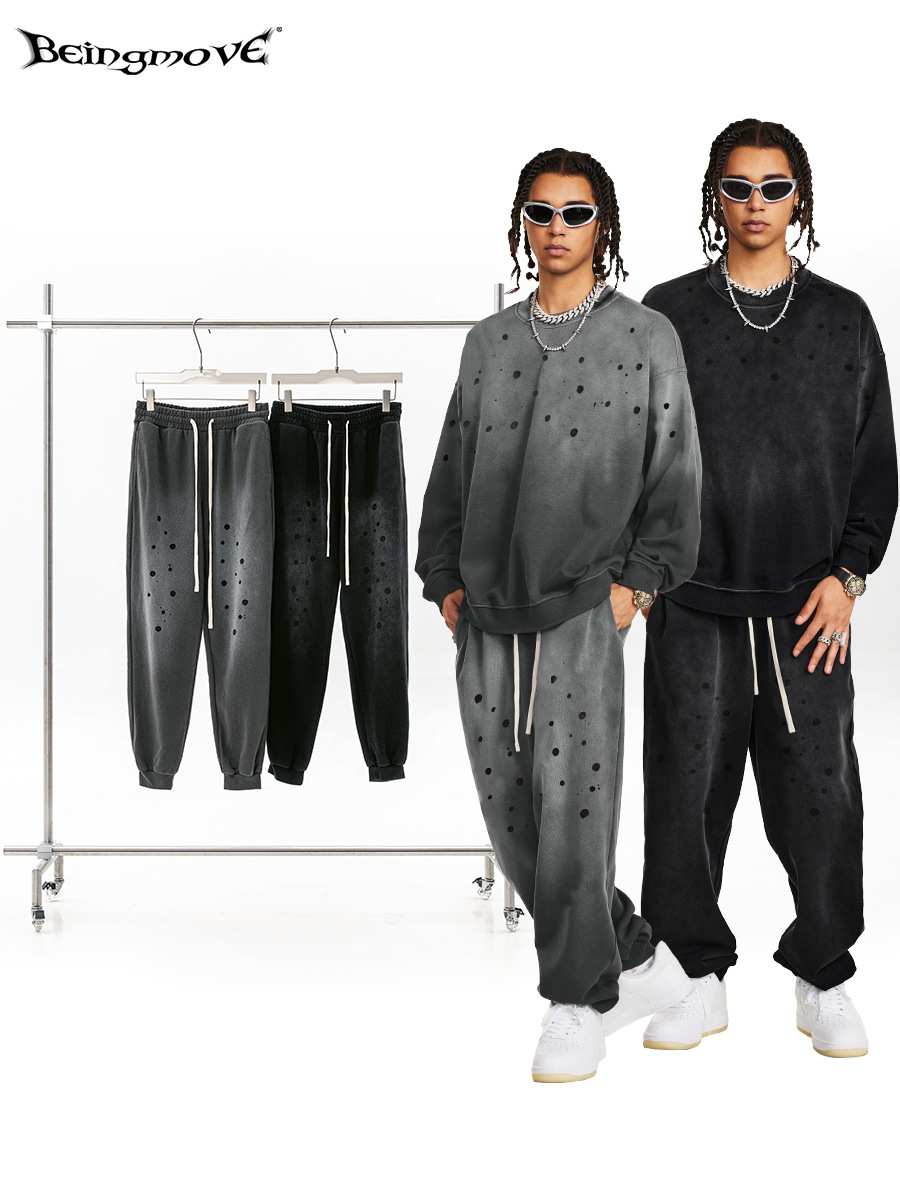Otoño y invierno de 2025 marca de moda retro agua lavado pantalones de pintura hombre pantalones casuales de correa sueltos pantalones deportivos