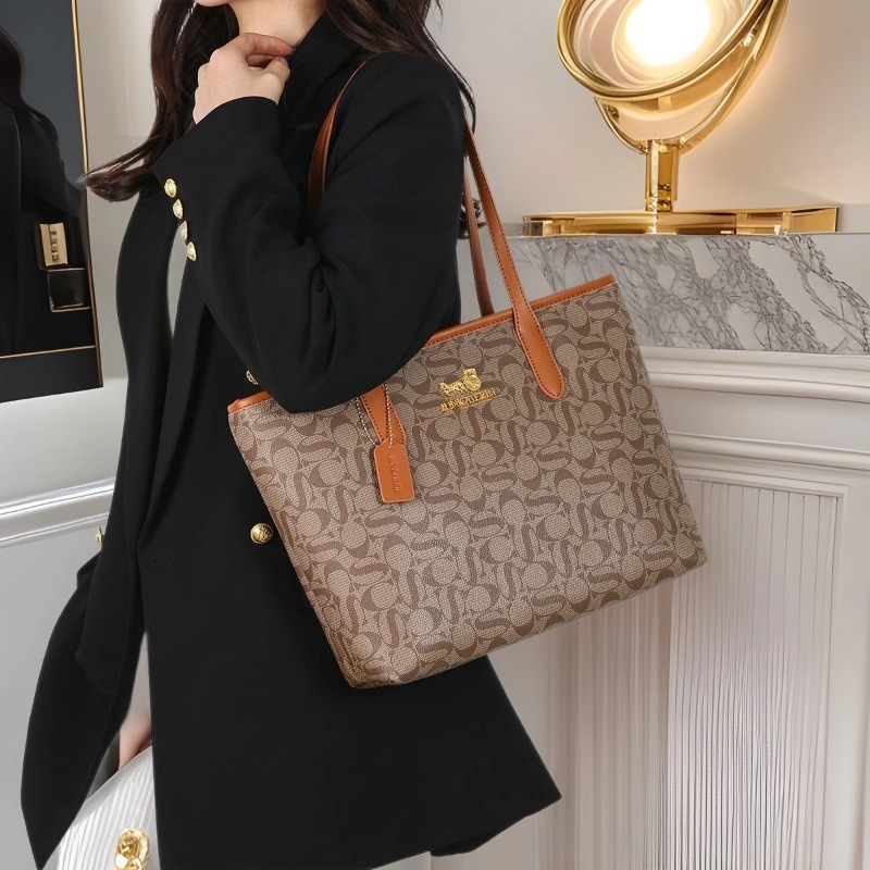 Bolsa de impresión retro para mujeres 2025, nueva moda de gran capacidad de bolsas de compras de viaje, bolsas de computadora, bolsas de hombro y brazo
