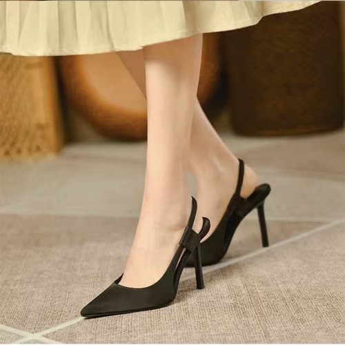 High heels women's stiletto heels  autumn new style satin blue pointed toe single shoes back strap with skirt toe-toe women's sandals