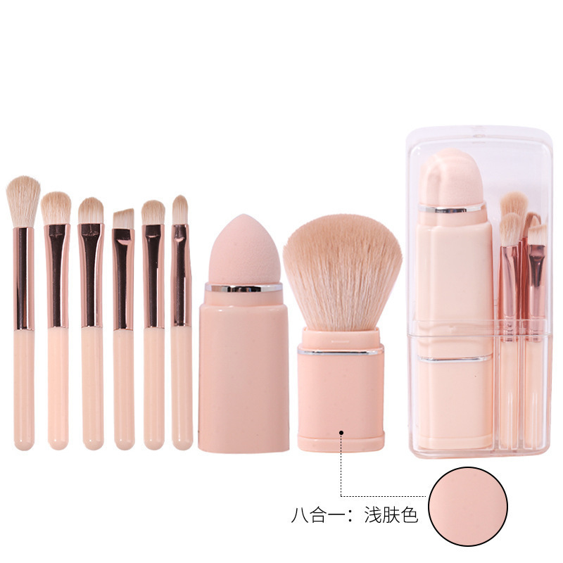 Ocho en uno cepillo de maquillaje retráctil conjunto de cepillo de blush cepillo de sombra de ojos cepillo concelador mini cepillo de maquillaje portátil herramientas de maquillaje