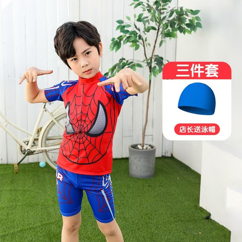 Boys' Swimsuit Children's Spider-Man Two-Piece Swimsuit New Stylish Little Boy Large Size Summer Hot Spring Suit