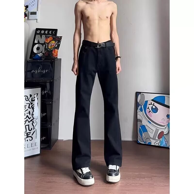 Cross-Border American High Street Style Black Jeans for Men, Straight Fit, Slim, Versatile, Simple, Comfortable, Cool Vibe, Slightly Flared Pants Cross-Border American High Street Style Black Jeans for Men, Straight Fit, Slim, Versatile, Simple, Comfortable, Cool Vibe, Slightly Flared Pants