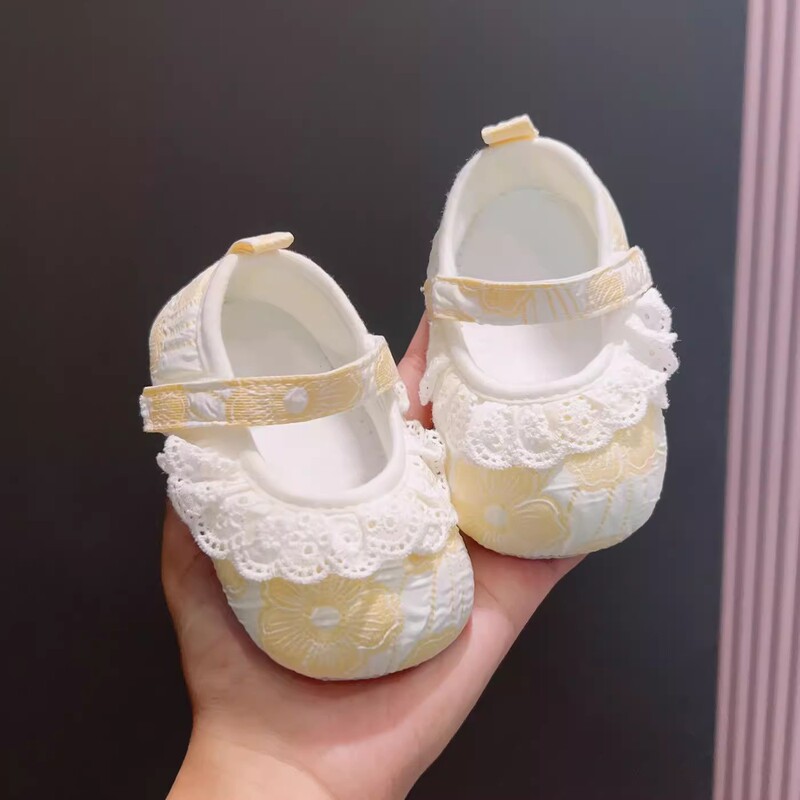 Newborn Baby Princess Shoes Soft Sole Lace Lace Baby Girl Toddler Spring & Fall 0-1 Years Old Non-Slip Non-Falling Cloth Shoes