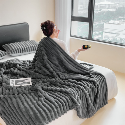 Fuzzy Rabbit Plush Throw Fringe Blanket Napkin Blanket Coral Velvet Sofa Blanket Winter Thickened Air Conditioning Blanket Gift Blanket