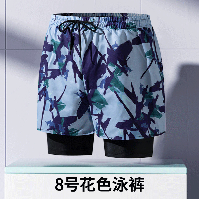 Pantalones de baño de hombre para adultos nuevos anti-vergüenza de doble capa de ángulo plano profesional de secado rápido de moda relajada alta elástica gran tamaño de arena