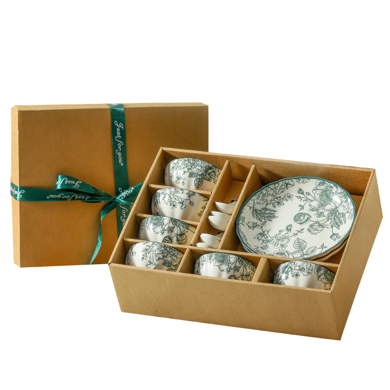 Rosas de cerámica japonesa regalo de mano set de platos set de platos de alta cara tazón de regalo de cerámica actividad tazón