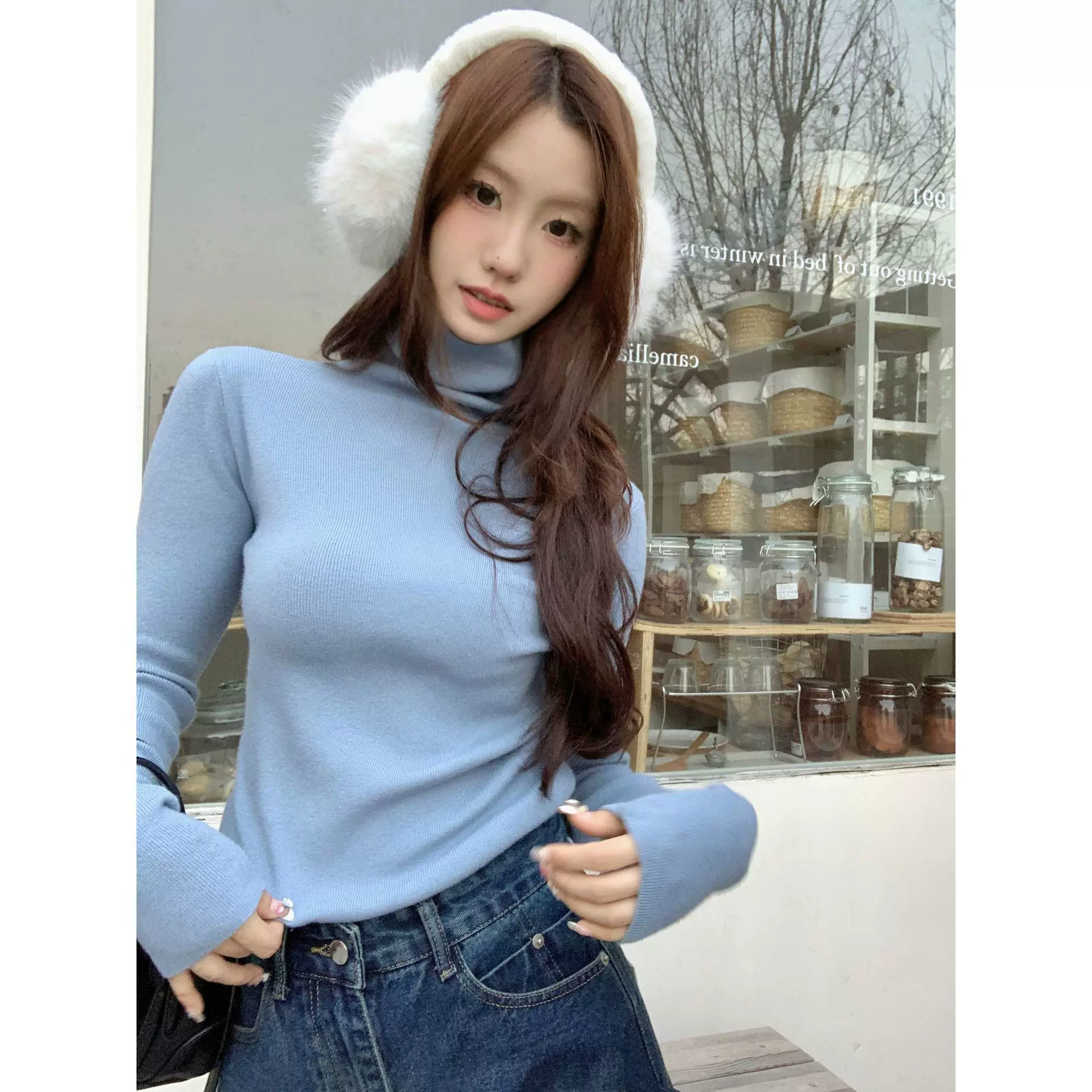 【现货】纯色高领打底衫女春秋季宽松显瘦长袖针织衫修身内搭软糯