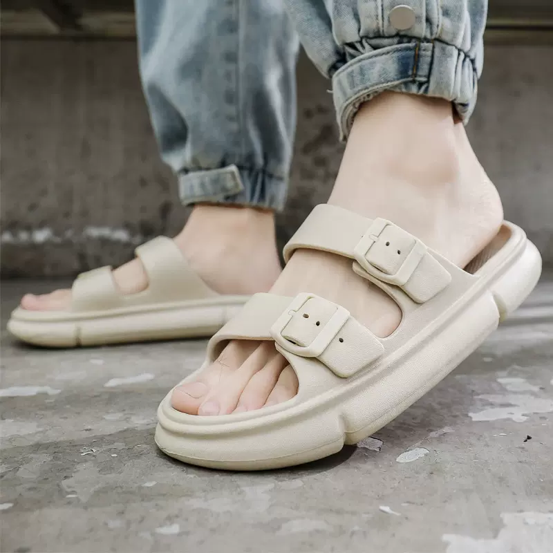 跨境新款男士厚底踩屎感一字拖鞋男款女款夏季外穿凉拖鞋家居软底