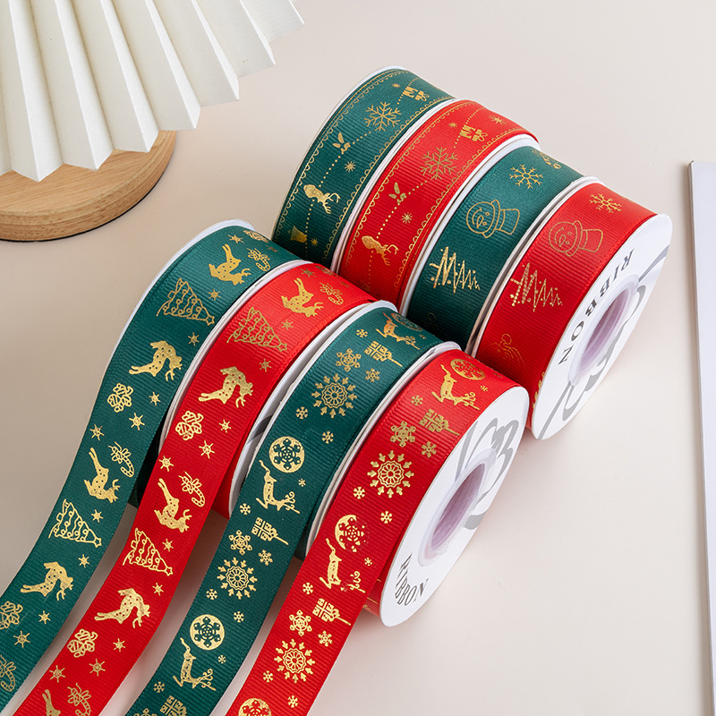 2.5cm poliéster con estampado regalos de Navidad regalo caja de regalo embalaje cinta decoración de Navidad cinta DIY