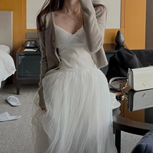 韩国INS 百搭公主吊带裙 拼接蓬蓬纱纱裙超仙连衣裙