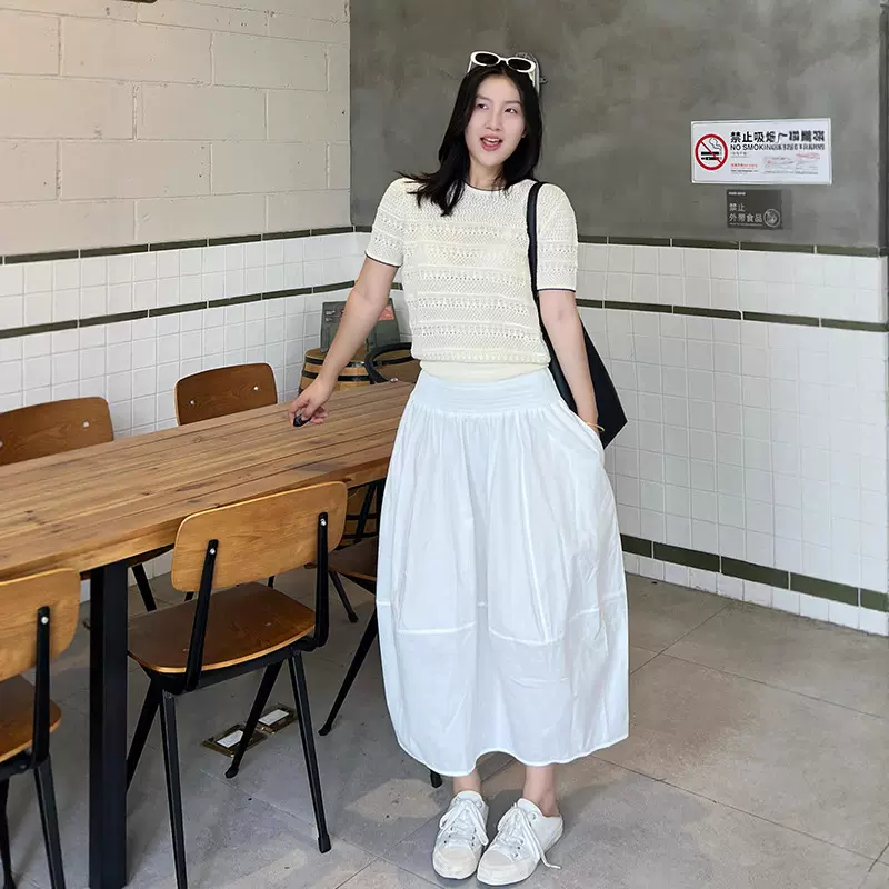 2025夏季新款拼接棉质花苞裙半身裙休闲舒适显瘦通勤百搭裙女