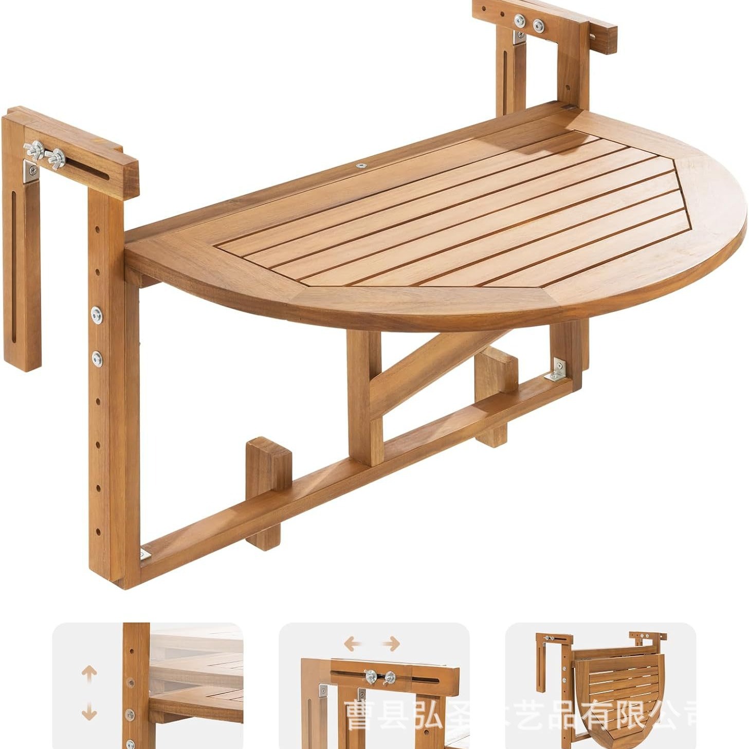 Mesa de cubierta de balcón plegable transfronteriza Mesa de barandilla colgante al aire libre de madera maciza Mesa plegable ajustable de estilo moderno de madera maciza