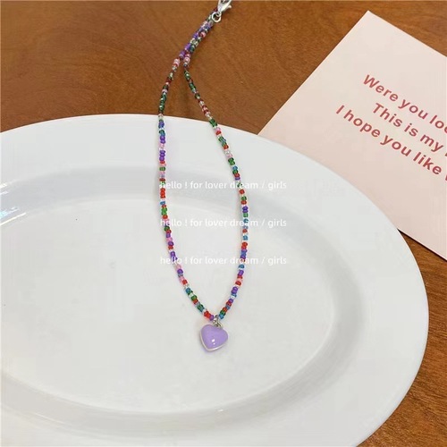 New versatile dopamine forest candy contrast color love beaded necklace cute girl sweet temperament clavicle chain