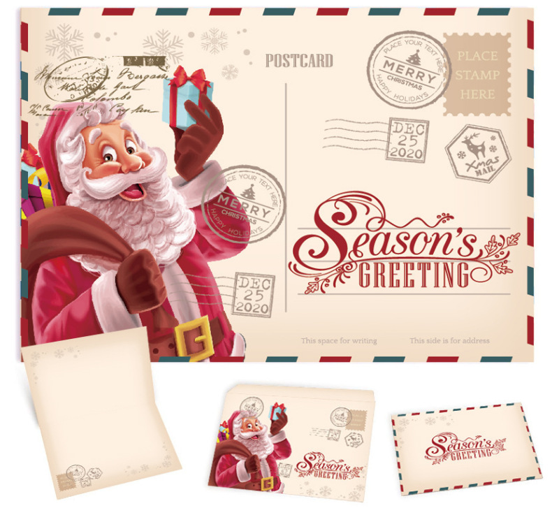 レトロ牛革クリスマスグリーティングカードクリスマスギフトカードかわいい漫画折り返しカード祝福メッセージカード封筒付き|undefined