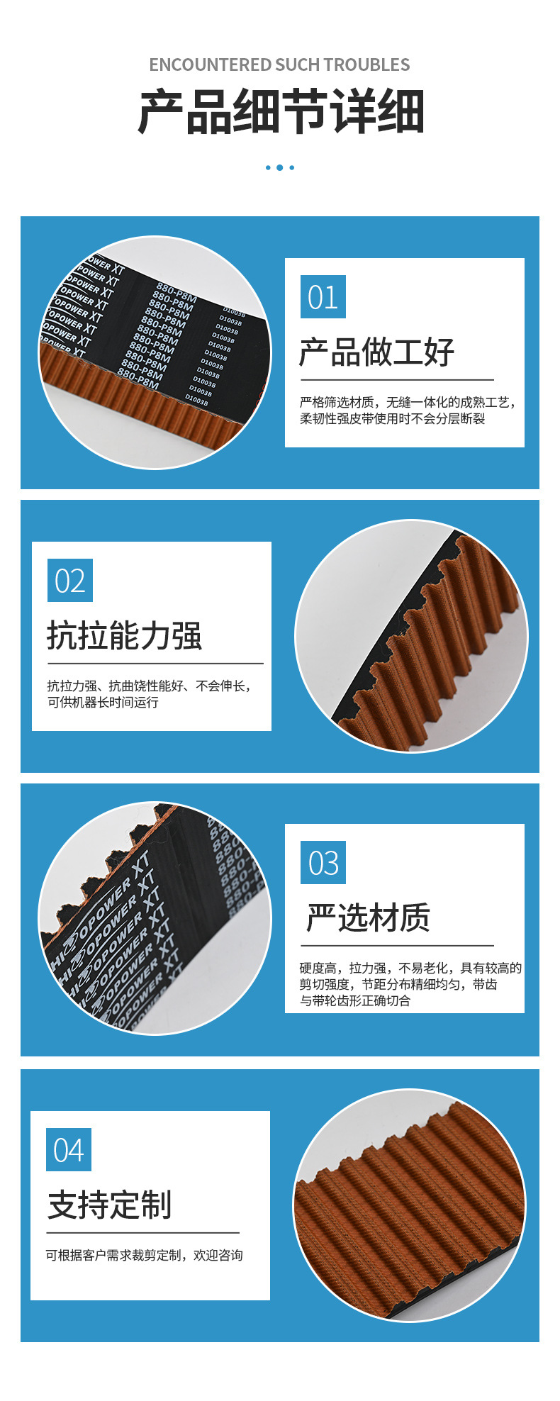 Rubber Timing Belt Rpp8M Toothed Transmission Belt Embroidery Machine Belt Motor Conveyor Belt Belt-Type Industrial Transmission