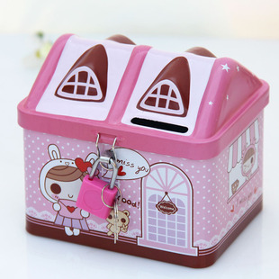 Creative children's gift tin with lock small house piggy bank piggy bank kindergarten prize activity small gift