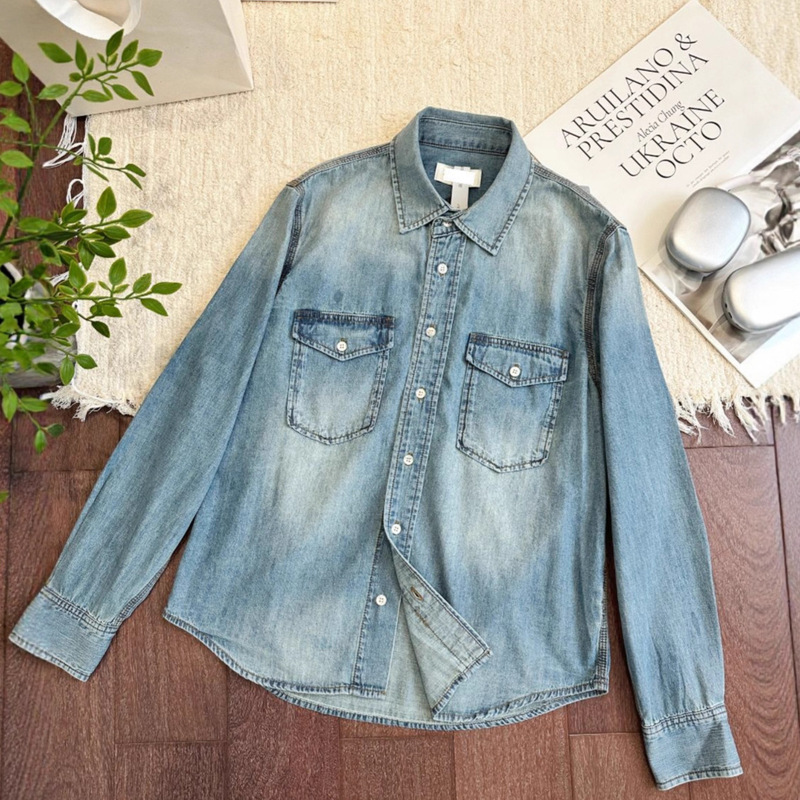 In Stock/Stay-At-Home Girl Nb*S Classic Retro Washed Blue Denim Shirt Loose Thin Jacket for Women In Stock/Stay-At-Home Girl Nb*S Classic Retro Washed Blue Denim Shirt Loose Thin Jacket for Women
