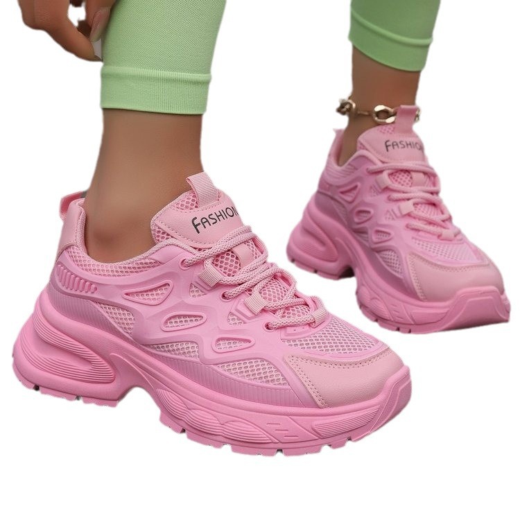 Große bonbonfarbene Dad-Mesh-Schuhe, beliebte Mesh-Schuhe mit dicker Sohle für Damen, atmungsaktive und modische Freizeitsportschuhe_voghion.com