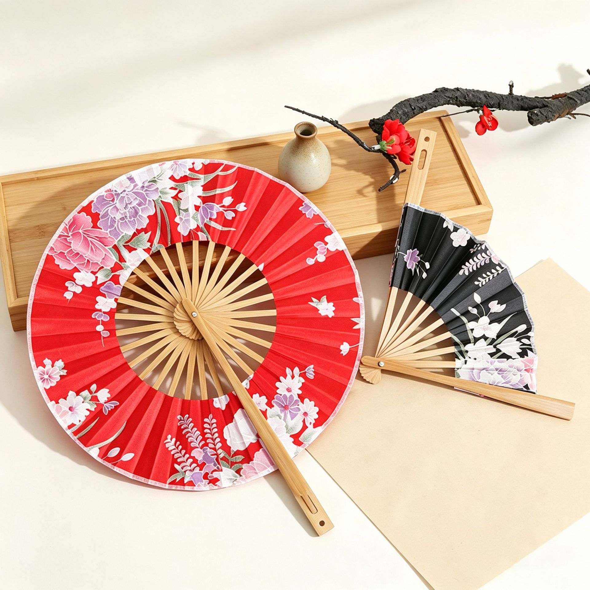 Fábrica de bambú reunión chino antiguo ventilador molino ventilador japonés plegable mango largo ventilador anime danza plegable ventilador al por mayor